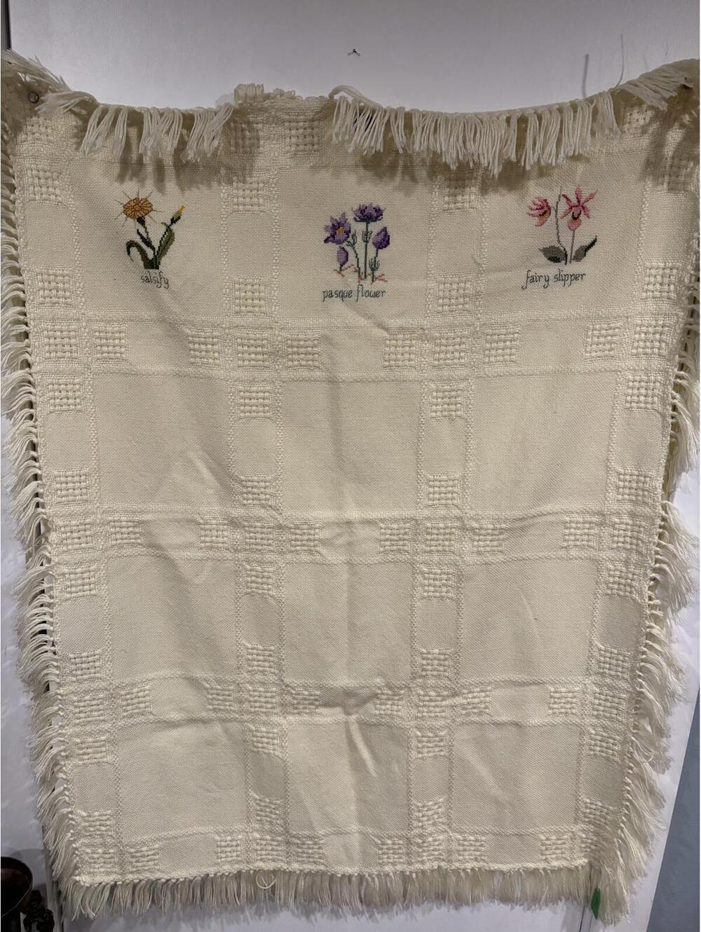 Vintage Fringe Throw with Floral Embroidery | Cottagecore Wunderkind Home Decor